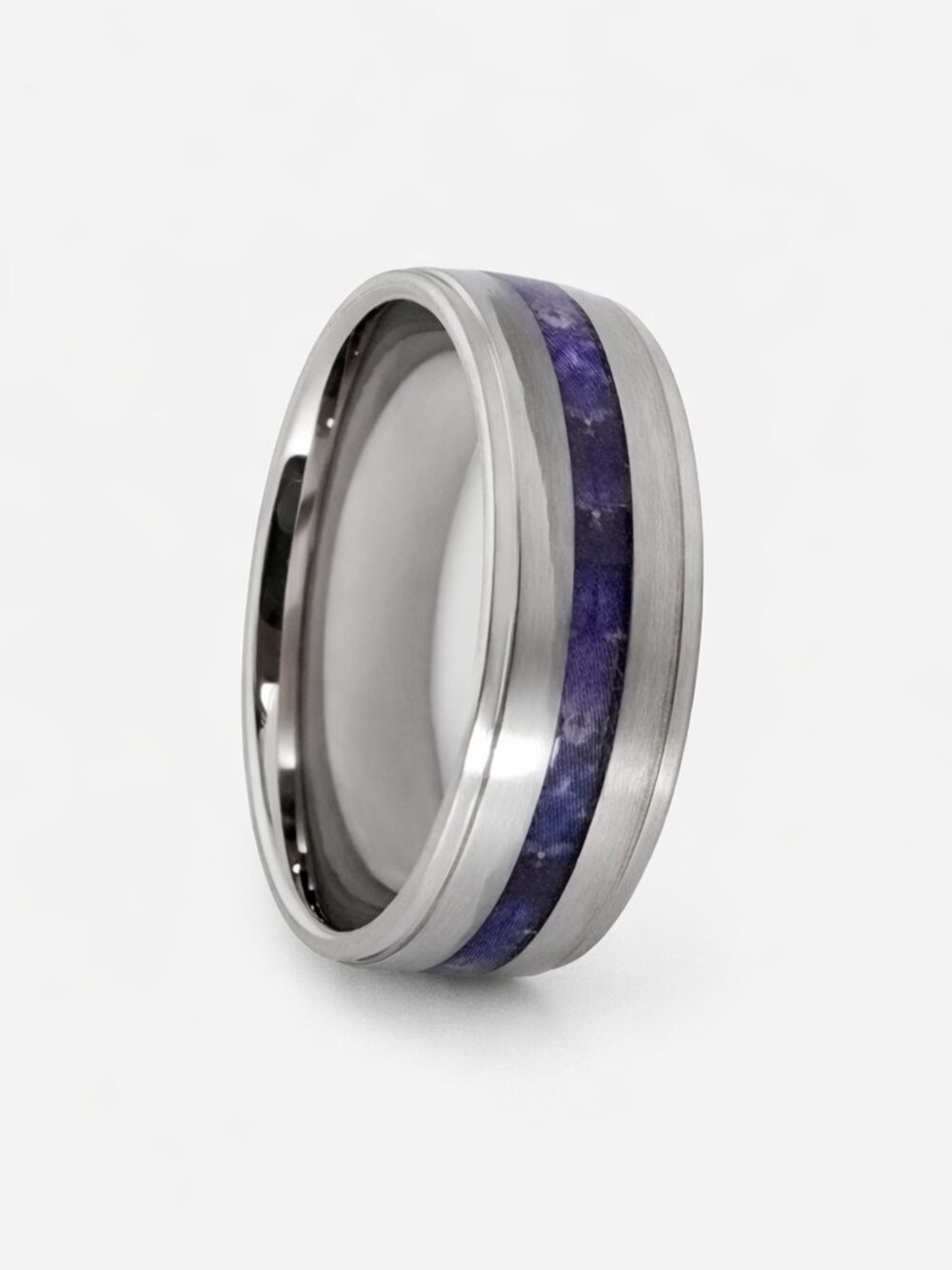 Size 11 Silver Stainless Steel Purple Inlay Wedding Band – Unisex
